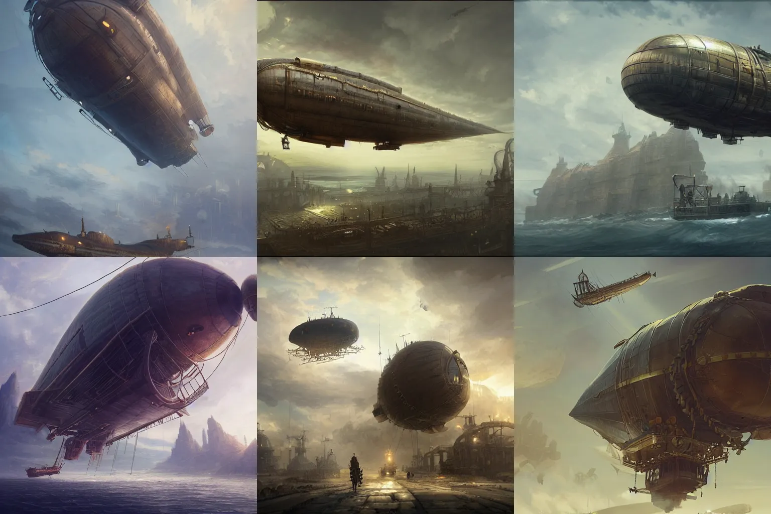 Prompt: airship in steampunk, Unreal Engine, Greg Rutkowski, ArtStation