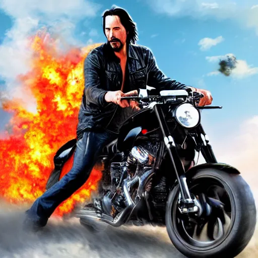 Image similar to Keanu reeves As Ghostrider digital art hyper realistic 4K quality