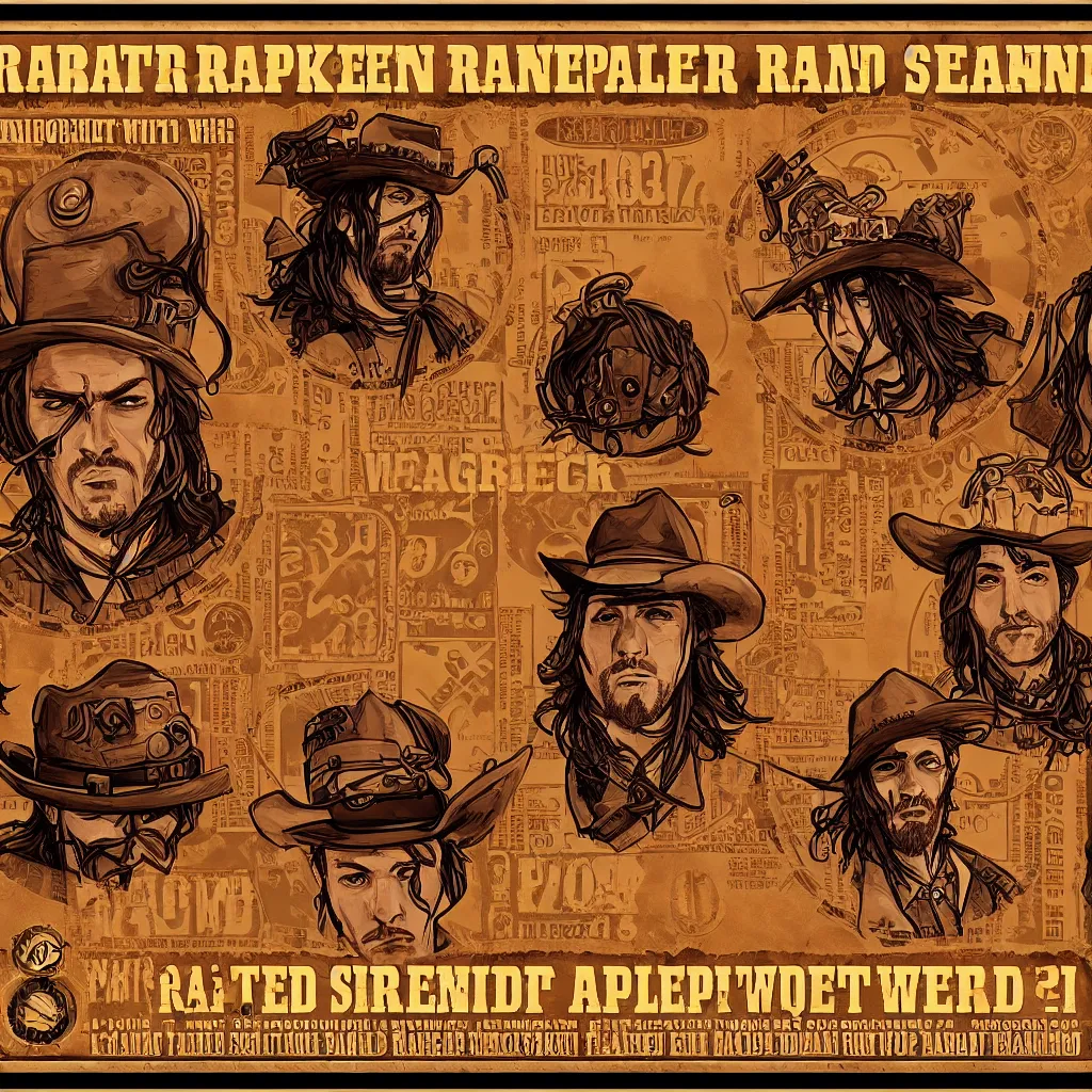 Prompt: solarpunk steampunk spaghetti western wanted poster, header wanted the RANDEL BROTHERS dead or alive, medieval trending on artgerm