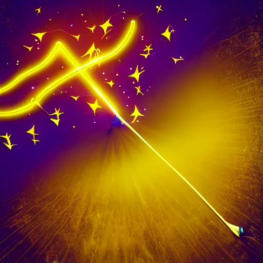 Prompt: a magic arrow soaring through the air, arcane spell, vibrant yellow colors, emanating magical pulse, sparkling energy, plain background, digital art