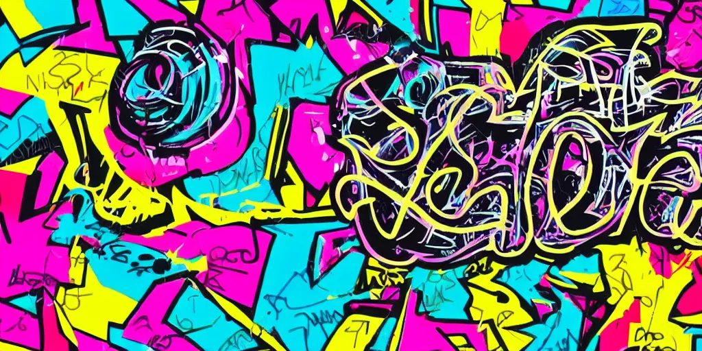 Prompt: sneaker. writing graffiti style. super colored vibrant filling. outlined. pink and yellow palette. round bubbly with wavy details