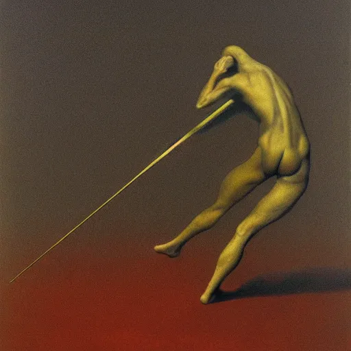 Image similar to fencer by Zdzisław Beksiński, oil on canvas