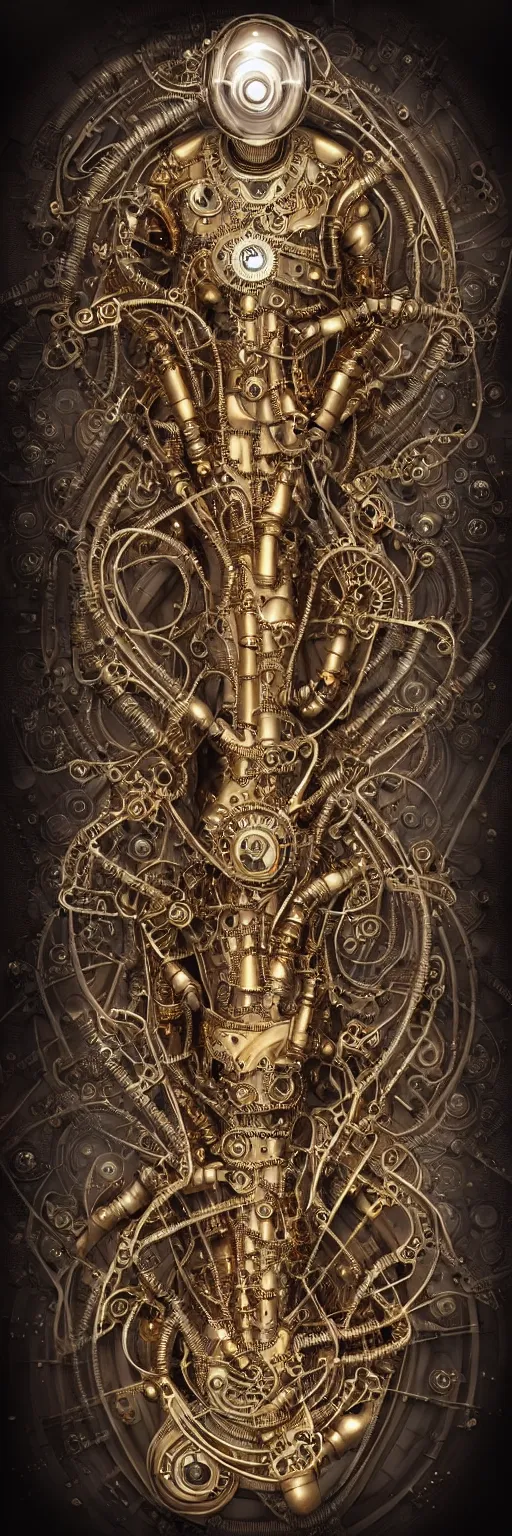 Image similar to seamless pattern of steampunk cybernetic biomechanical gandhi, symmetrical, front facing, 3 d model, very coherent symmetrical artwork, unreal engine realistic render, 8 k, micro detail, gold and steel intricate, elegant, highly detailed, digital painting, artstation, smooth, sharp focus, illustration, artgerm, tomasz alen kopera, wlop