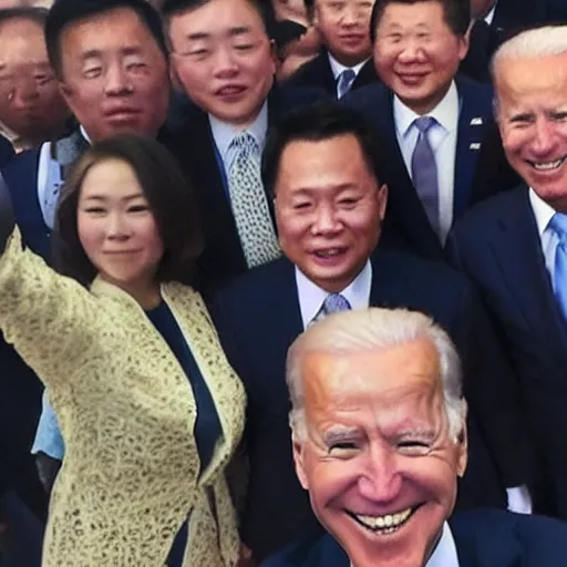 Image similar to Joe Biden's selfie taken directly after launching nukes at China, trending on twitter, trending on Instagram, viral photo