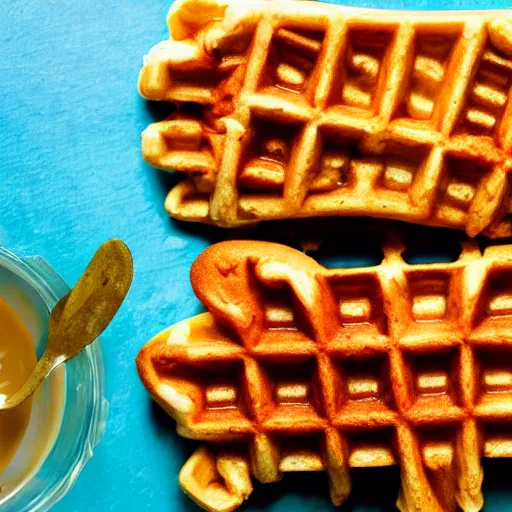 Image similar to a promo photo of a michelin star dish, deconstructed waffle, minimalist, colorful,