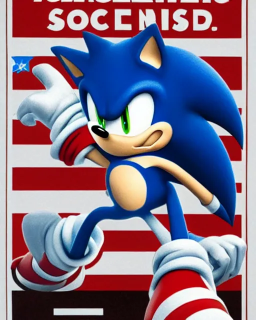 Image similar to sonic the hedgehog propaganda poster, ww 2