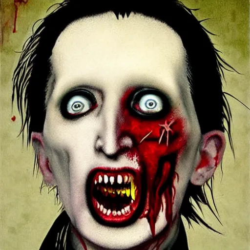 Image similar to zombie marilyn manson by norman rockwell