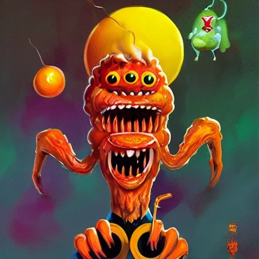 Image similar to a breakfast monsters ,coffee, colorful, digital art, fantasy, magic, trending on artstation, ultra detailed, professional illustration by Basil Gogos