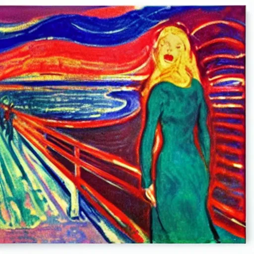 Image similar to queen of the dreamlands, beautiful! coherent! by edvard munch, deep colors, strong lines, high contrast