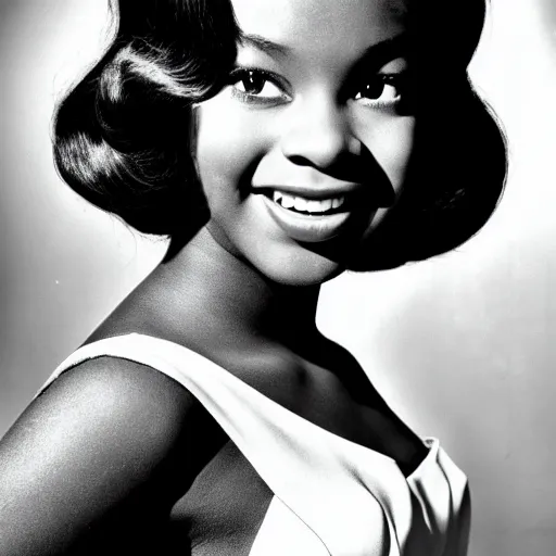 Image similar to black and white photo of a beautiful and elegant 1 9 6 5 young black actress