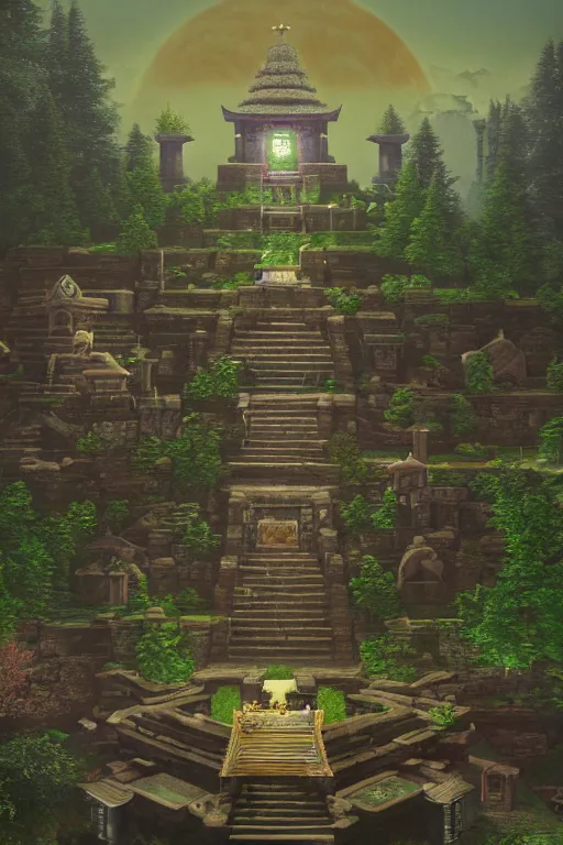 Image similar to Legend of Zelda Majora’s box artwork of a temple by Gregory Crewdson, Matte painting, trending on artstation and unreal engine