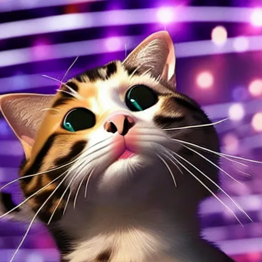 Prompt: real photo of a cat singing on the stage of eurovision 2 0 2 2