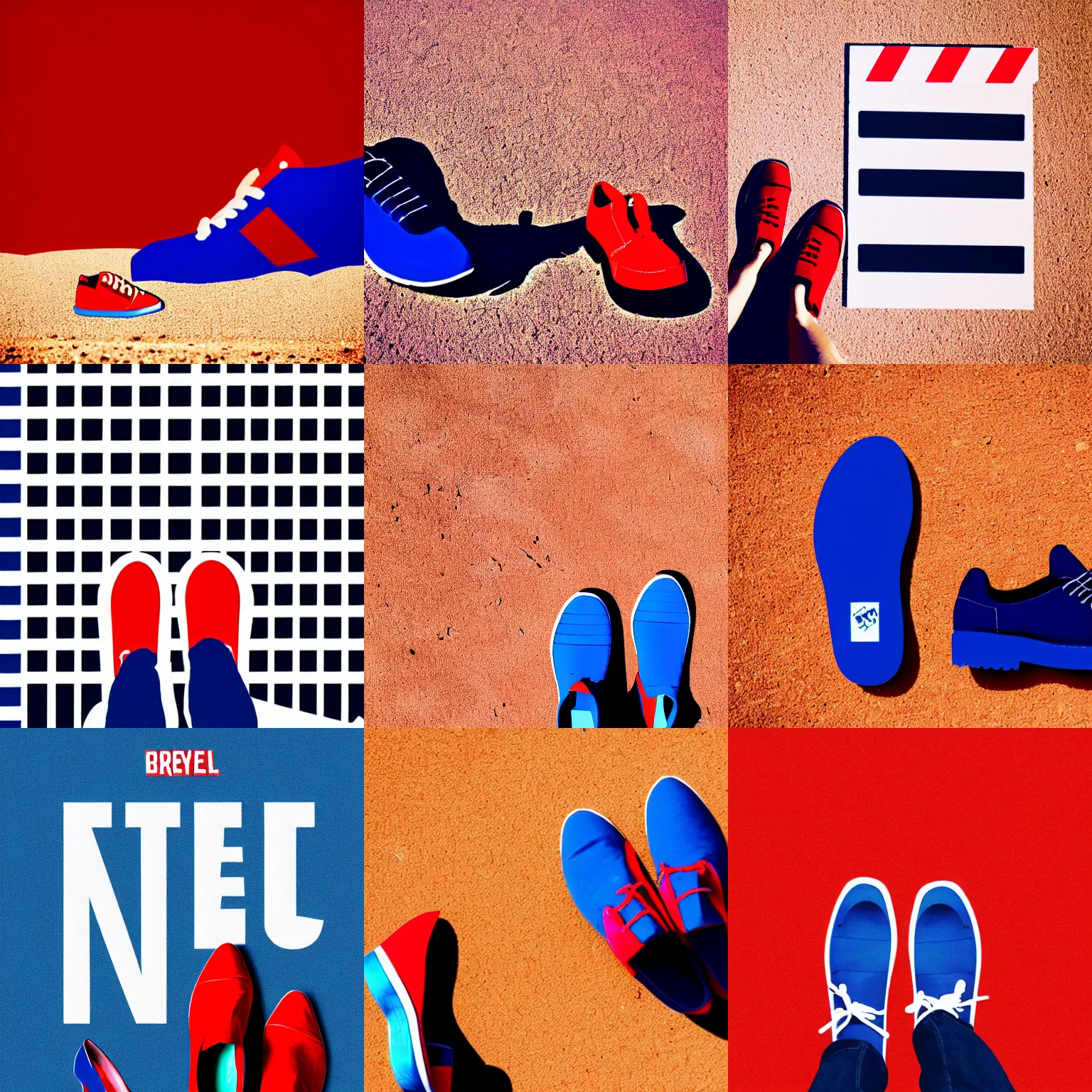 minimal movie poster, 1 red shoe 1 blue shoe, israeli Stable