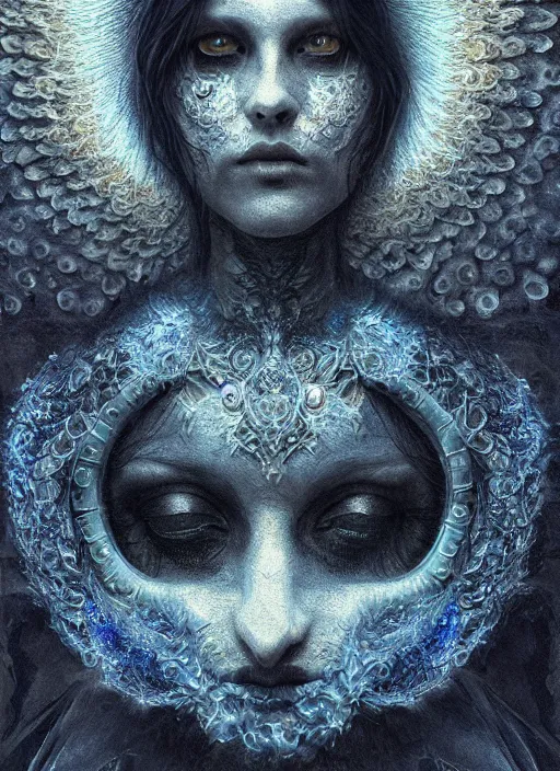 Prompt: Her huge ominous glowing blue eyes staring into my soul , perfect eyes, intricate stunning highly detailed, agostino arrivabene, WLOP, twisted dark lucid dream, 8k portrait render, raven angel wings, swirling thick smoke , beautiful lighting, dark fantasy art, cgsociety