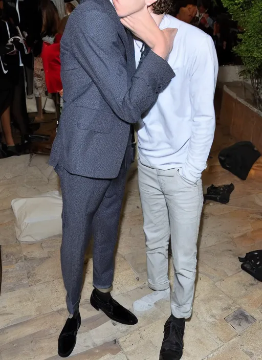 Image similar to photo of Timothee Chalamet kissing boyfriend Armie Hammer