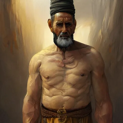 Prompt: A beautiful digital painting of a 60 year old man with middle eastern skin and Biblical clothing, short hair, hairy arms, tunic covering his body, by Stanley Artgerm Lau, frank frazetta, Rossdraws, James Jean, gerald brom, Andrei Riabovitchev, Marc Simonetti, and Sakimichan, trending on artstation, SFW version