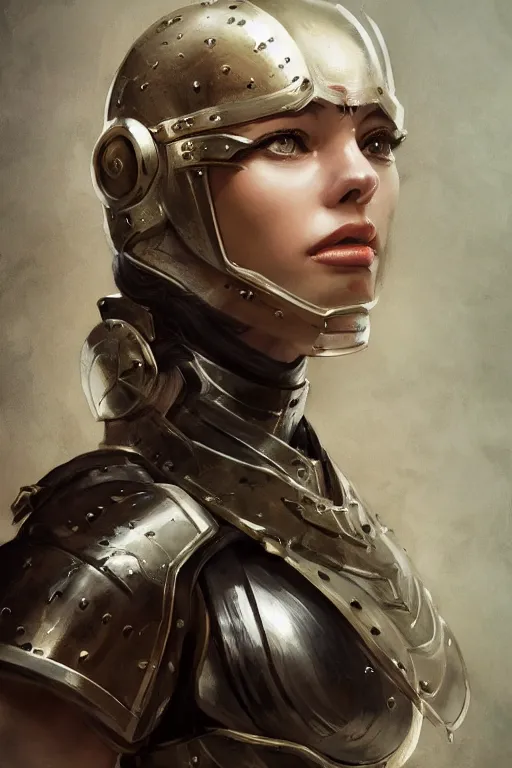 Image similar to a portrait of an attractive young woman, clothed in battle armor, olive skin, long dark hair, beautiful bone structure, symmetrical facial features, intricate, elegant, highly detailed, digital painting, trending on Artstation, concept art, smooth, sharp focus, illustration, from Metal Gear by Ruan Jia and Mandy Jurgens and Artgerm and greg rutkowski and william-adolphe bouguerea, award winning