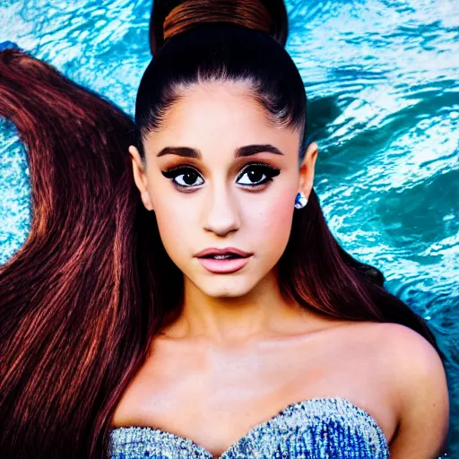 Prompt: Ariana Grande as a mermaid, vogue, perfect face, intricate, Sony a7R IV, symmetric balance, polarizing filter, Photolab, Lightroom, 4K, Dolby Vision, Photography Award