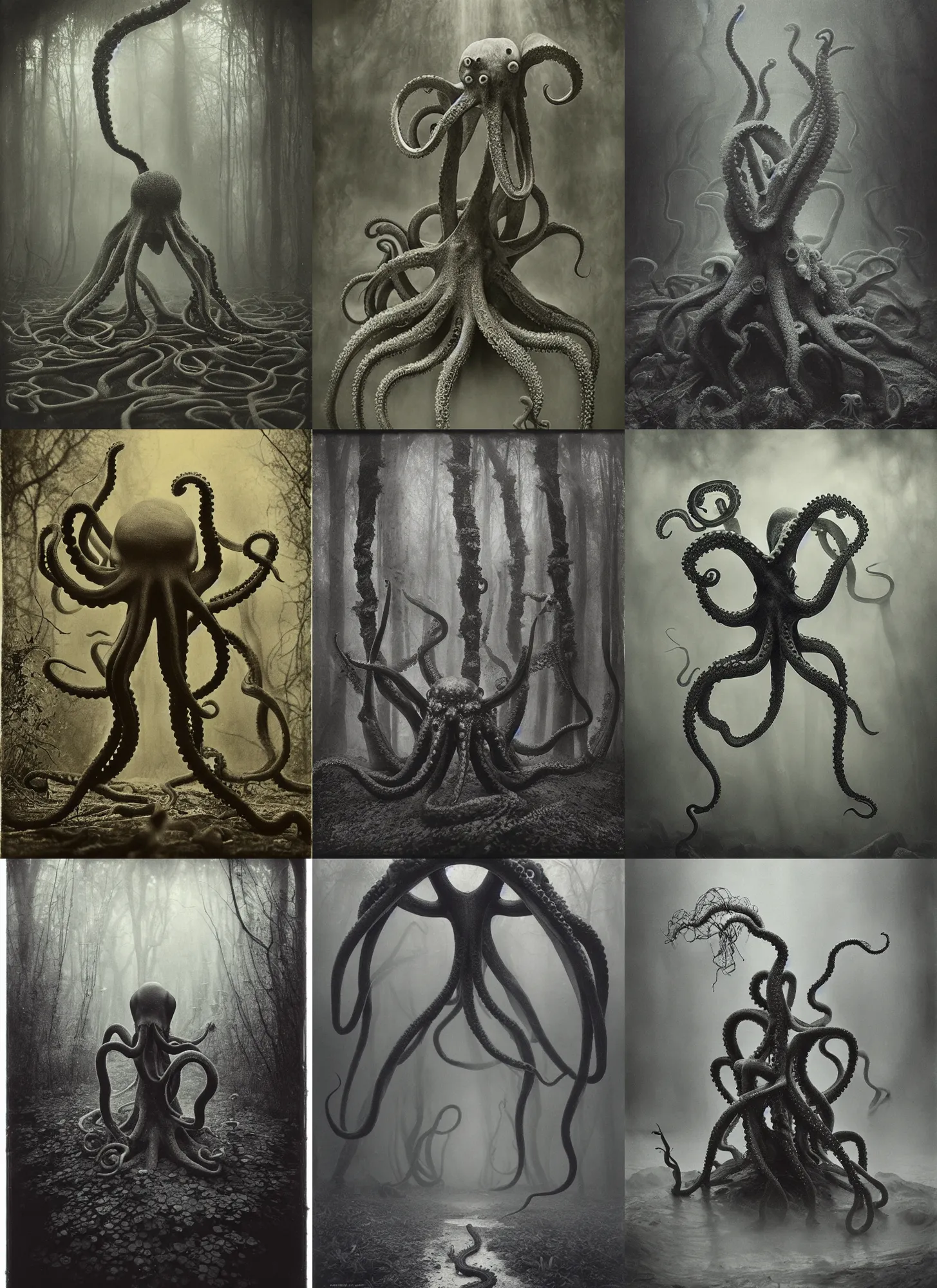 Prompt: wet plate photography ent octopus forest, scp, olivier ledroit, beksinski, barlowe