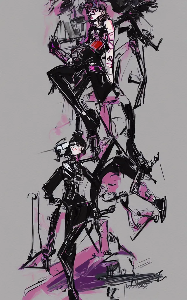 Image similar to concept art, character design, glam rocker in the style of syd mead and liam wong