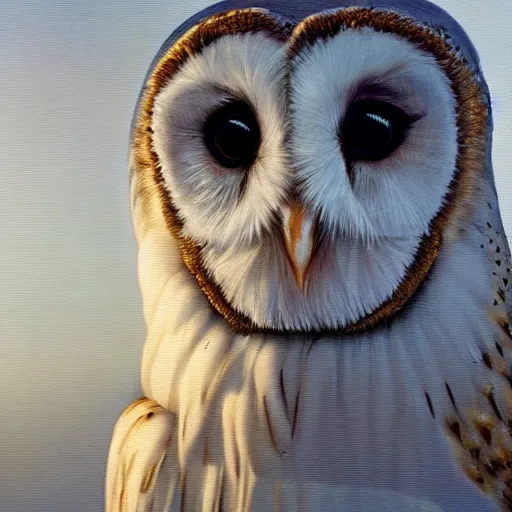 Prompt: hyperrealistic oil painting of a barn owl, by range murata and beeple and monet.