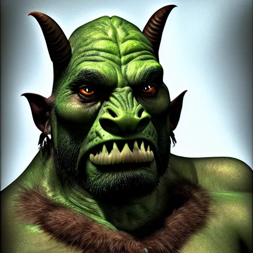 Image similar to a photorealistic portrait shot of a fantasy orc