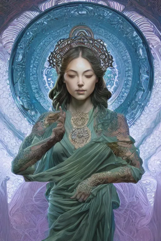 Image similar to no figure!!!, ultra realistic illustration, a jade statue of sacred geometry, intricate, elegant, highly detailed, digital painting, artstation, concept art, smooth, sharp focus, illustration, art by artgerm and greg rutkowski and alphonse mucha