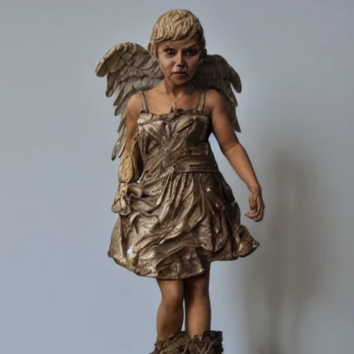 Image similar to realistic portrait sculpture of angry girl angel