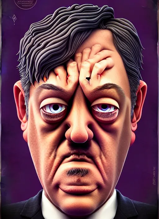 Image similar to lovecraftian portrait of grumpy stephen fry, pixar style, by tristan eaton stanley artgerm and tom bagshaw