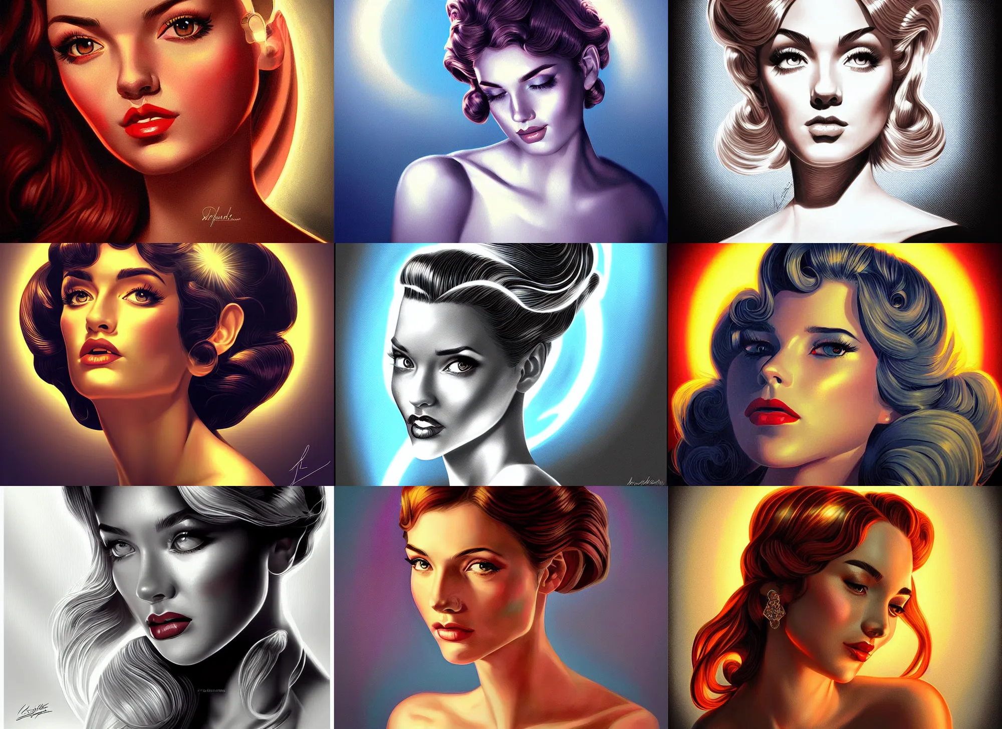 Prompt: retro stylized toile portrait, artgerm, radiant halo of light