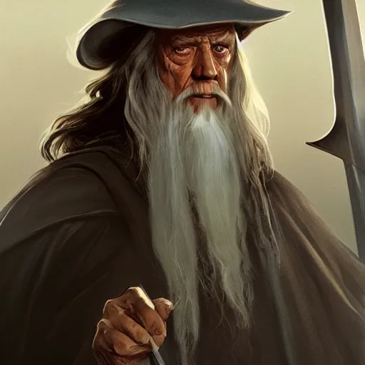 Image similar to Gandalf as the american President, digital painting, artstation, concept art, sharp focus, illustration, art by and greg rutkowski and alphonse mucha, highly detailed