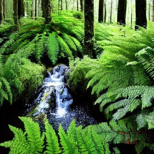 Prompt: 3 0 round pools of water in a forest, the wood between the worlds, narnia, cs lewis, lush green forest, moss and ferns, ferns,