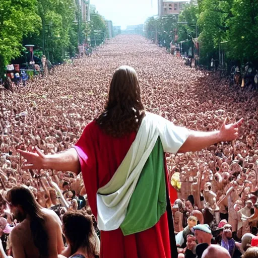 Image similar to jesus at the love parade