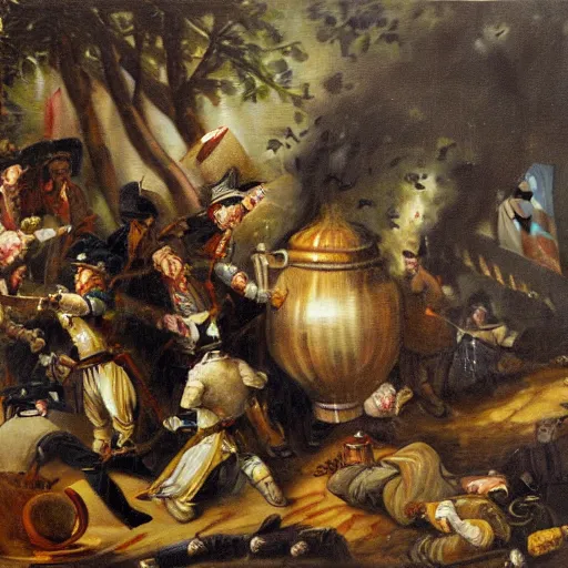 Prompt: the great tea war, oil on painting