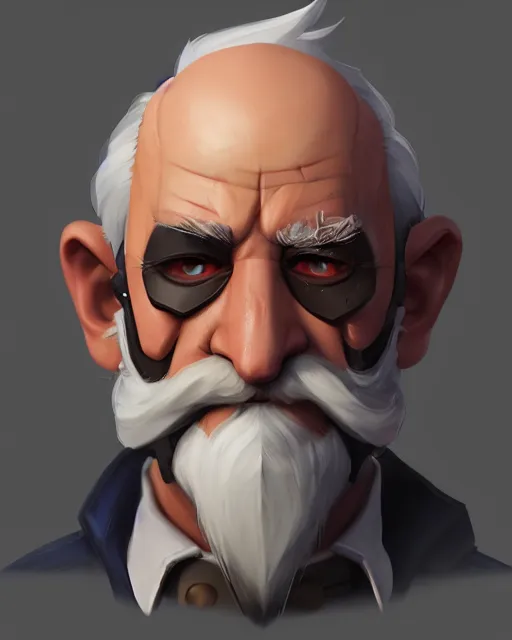 Image similar to overwatch concept art character portrait of a new character who is an elderly man with a scarred face and long mustache and eyepatch, trending on artstation, cgsociety,