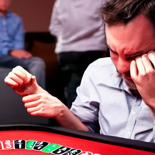 Image similar to best poker player in the world cries as he loses to a baby, 4 k, realistic.