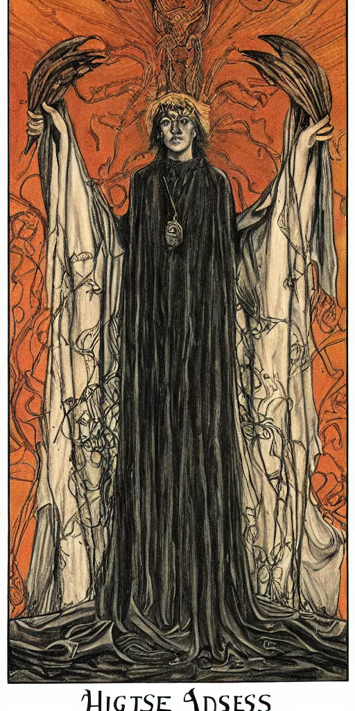 Prompt: the high priestess tarot card by austin osman spare