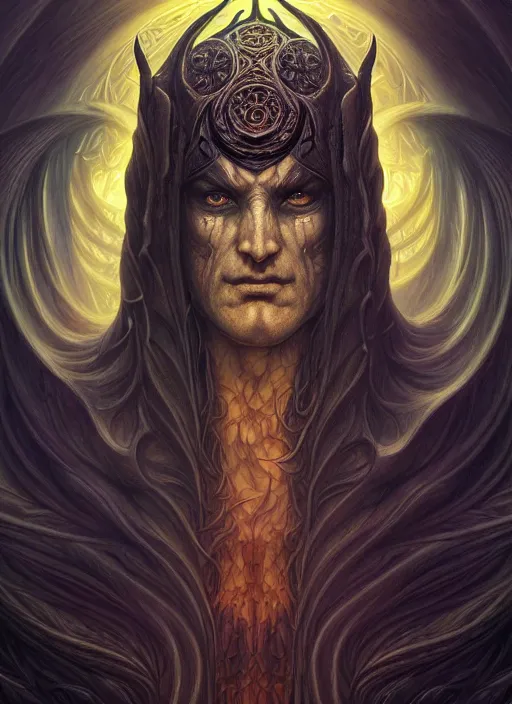 Prompt: dark lord melkor bauglir face portrait, intricate artwork by josan gonzalez, artgerm, edmund leighton, kilian eng, alphonse mucha, very coherent artwork, cinematic, psychedelic, vibrant, octane render, unreal engine, 8 k, high contrast, black ink outline