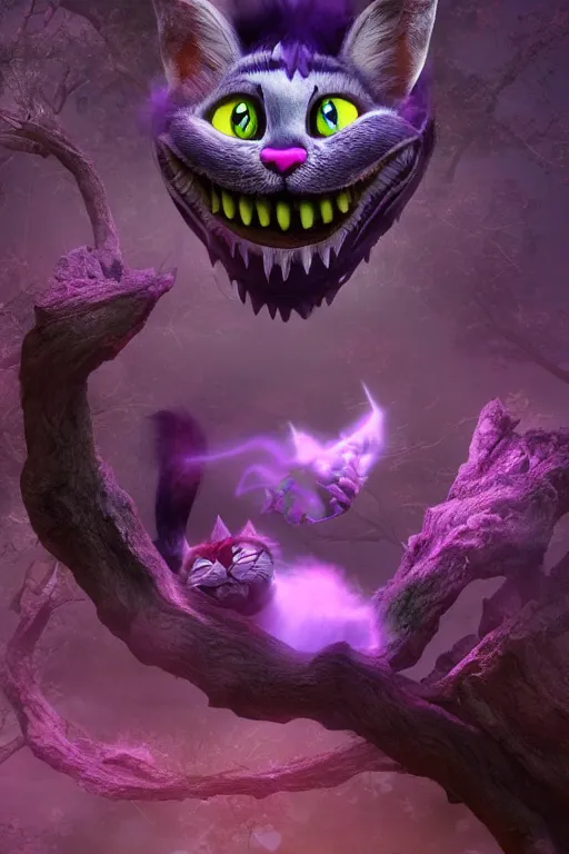 Image similar to cheshire cat vanishing vfx, burning vfx, vanishing vfx, made with blender, highly detailed, artstation, volumetric lighting, concept