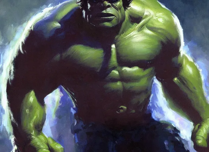 Prompt: a highly detailed beautiful portrait of mark ruffalo as the hulk, by gregory manchess, james gurney, james jean