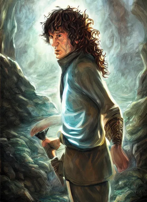 Image similar to A fantasy comic book style portrait painting of a hobbit, DAZ, hyperrealistic, ambient light, dynamic light