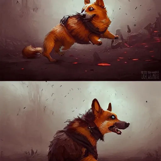 Image similar to zombie corgi geog darrow greg rutkowski