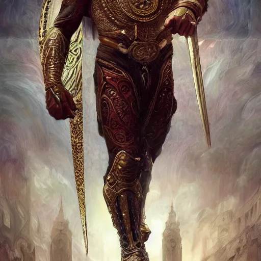 Image similar to portrait of henry cavill as a heavenly god, full body, muscular, fantasy, intricate, elegant, highly detailed, digital painting, artstation, concept art, matte painting, sharp focus, illustration, art by artgerm and greg rutkowski and alphonse mucha