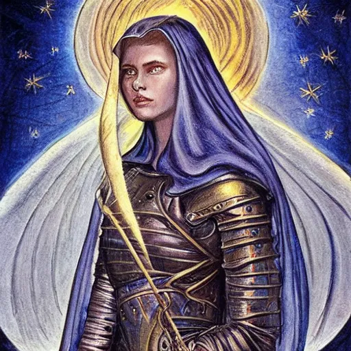 Prompt: jeanne d'arc in the style of william blake, terese nielsen, steve argyle