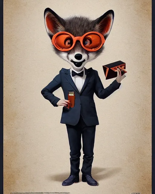 Image similar to a cute male anthropomorphic vulpes vulpes fulva wearing suit writing on blackboard, pixar style, by tristan eaton stanley artgerm and tom bagshaw