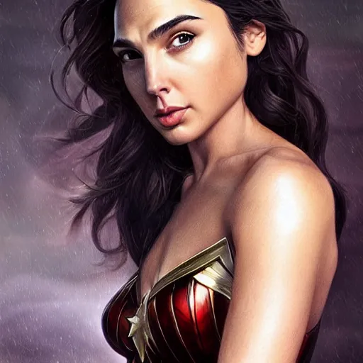 Image similar to gal gadot in the style of stefan kostic, realistic, full body, sharp focus, 8 k high definition, insanely detailed, intricate, elegant, art by stanley lau and artgerm