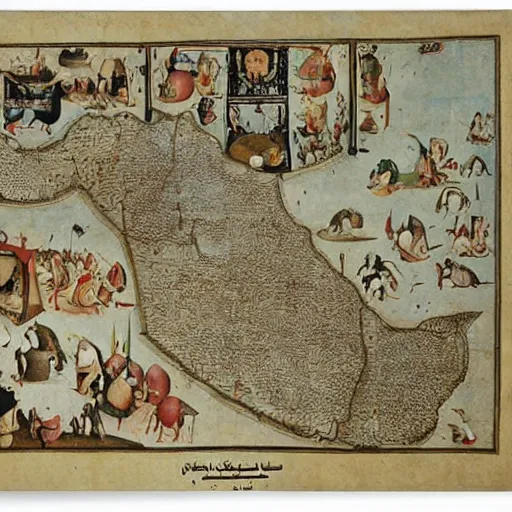 Image similar to middle east map by hieronymus bosch,