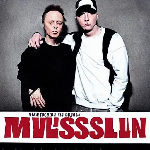 Prompt: Eminem and Christopher Walken, movie poster, comedy, best rapper, cool actors