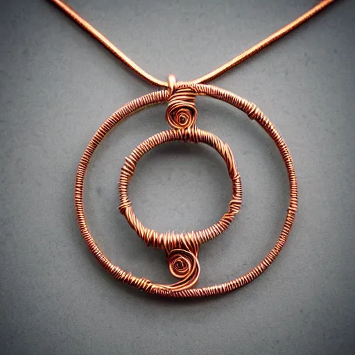 Image similar to a beautiful circular pendant made of sand and dirt, tied together by copper wire