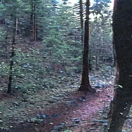 Image similar to a screen capture of found footage video left behind by a missing hiker in 1 9 8 6